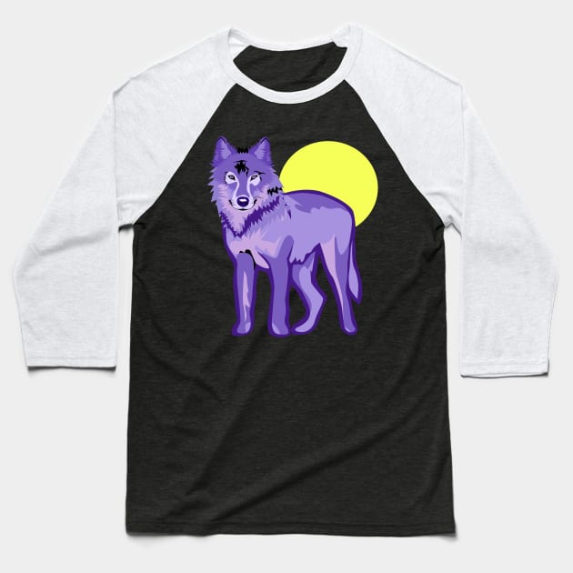 Cool Wolf on Full Moon Baseball T-Shirt by epiclovedesigns